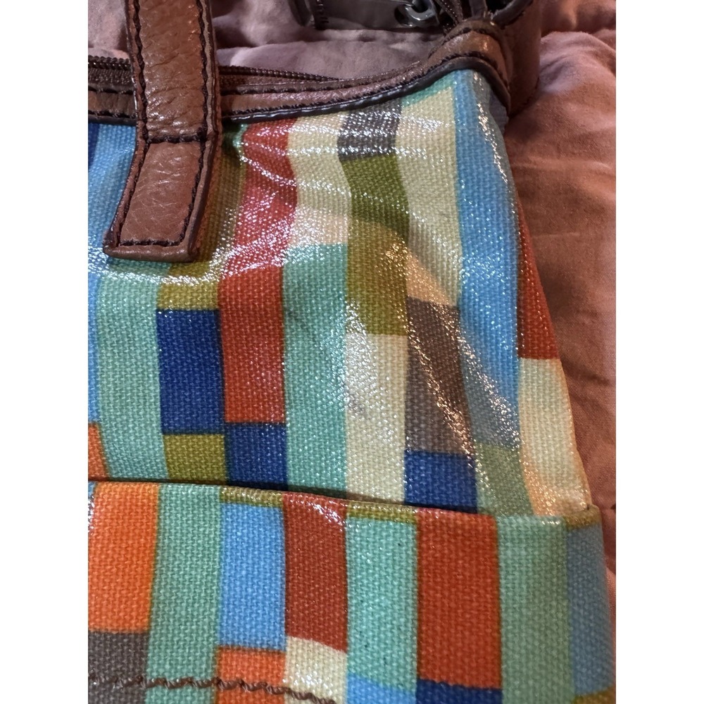 Fossil Crossbody Bag Calypso Key-Per Purse Multi Color Block Coated Canvas Brown - Picture 7 of 16
